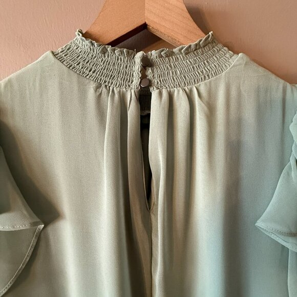 Women's L NWT 1. STATE. Smocked Mock Neck Dress Flutter Sleeve Mini - Picture 8 of 10